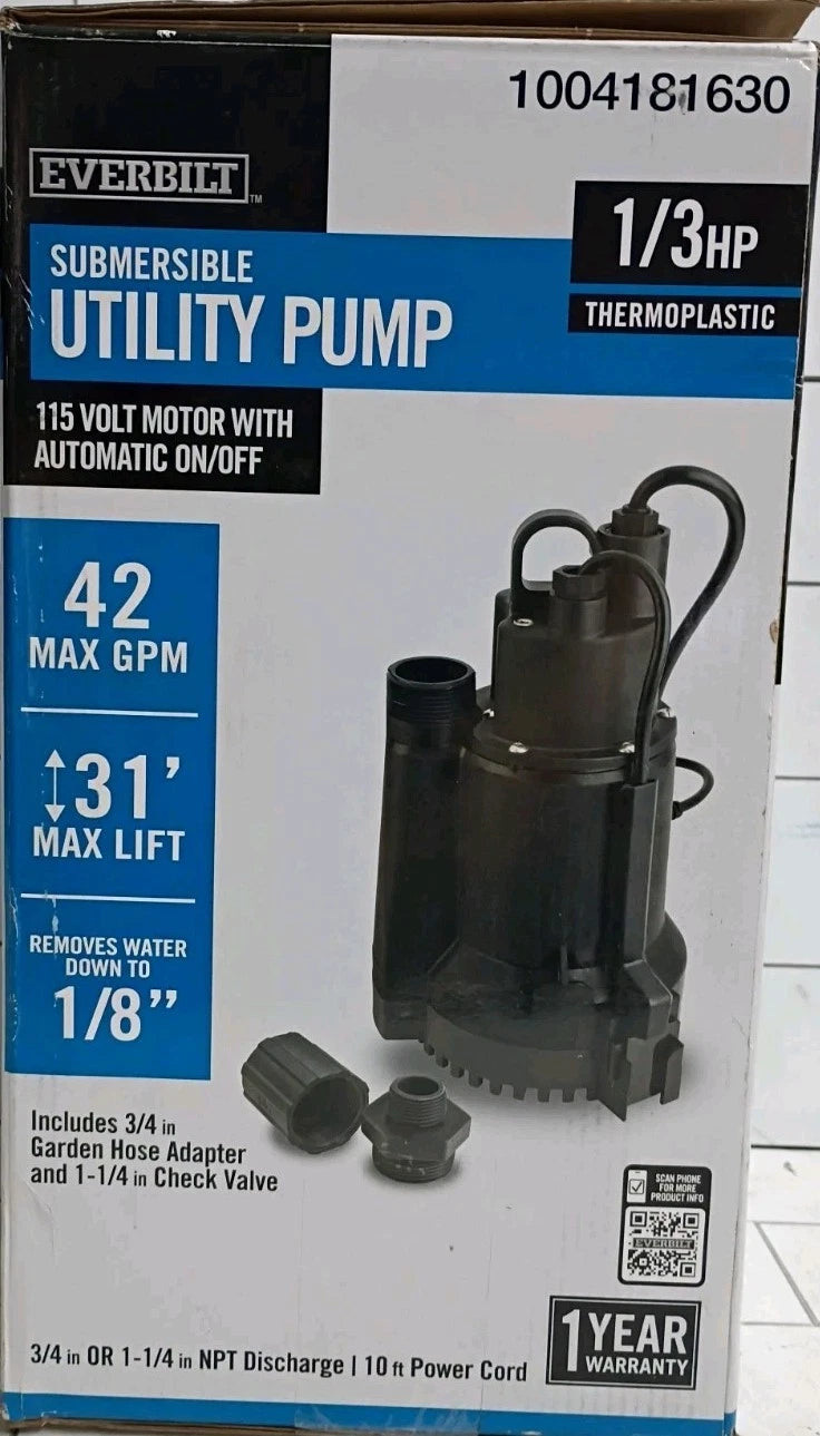 Everbilt 1/3 HP Automatic Utility Pump HDAUP33- Automatic On/Off -NEW Open Box