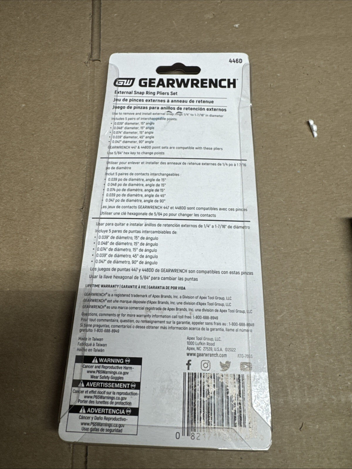 GearWrench 446D Black Interchangeable Tip External Snap Ring Pliers 6-1/2 in.