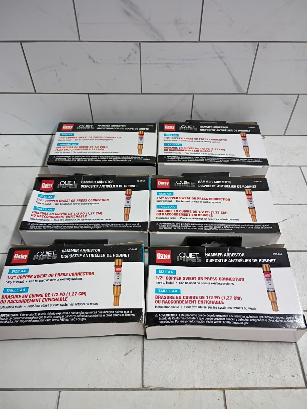 6Pk Oatey Quiet Pipes SWT/Press AA Straight Hammer Arrestor 1/2" Male 34442
