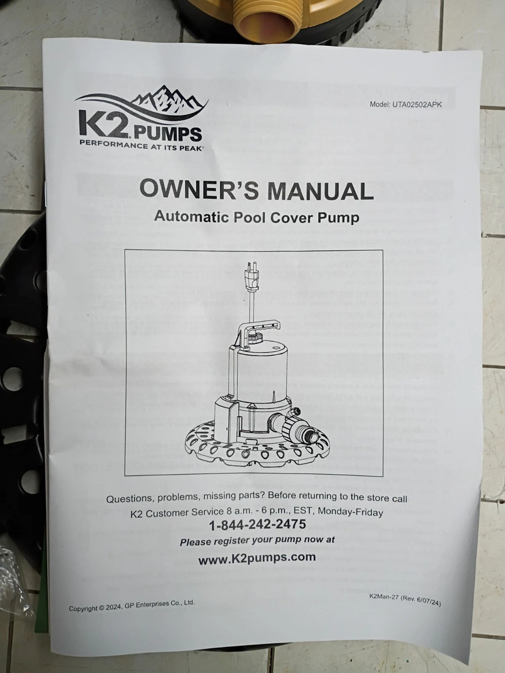 K2 1/4 HP Automatic Submersible Pool Cover Pump Open Box