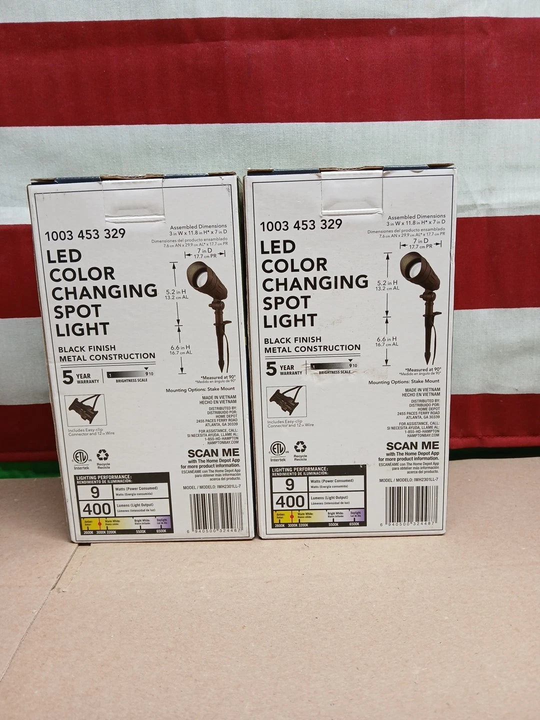 2pk Hampton Bay 400 Lumen Black LED Outdoor Spotlight w/Adjustable Light Color