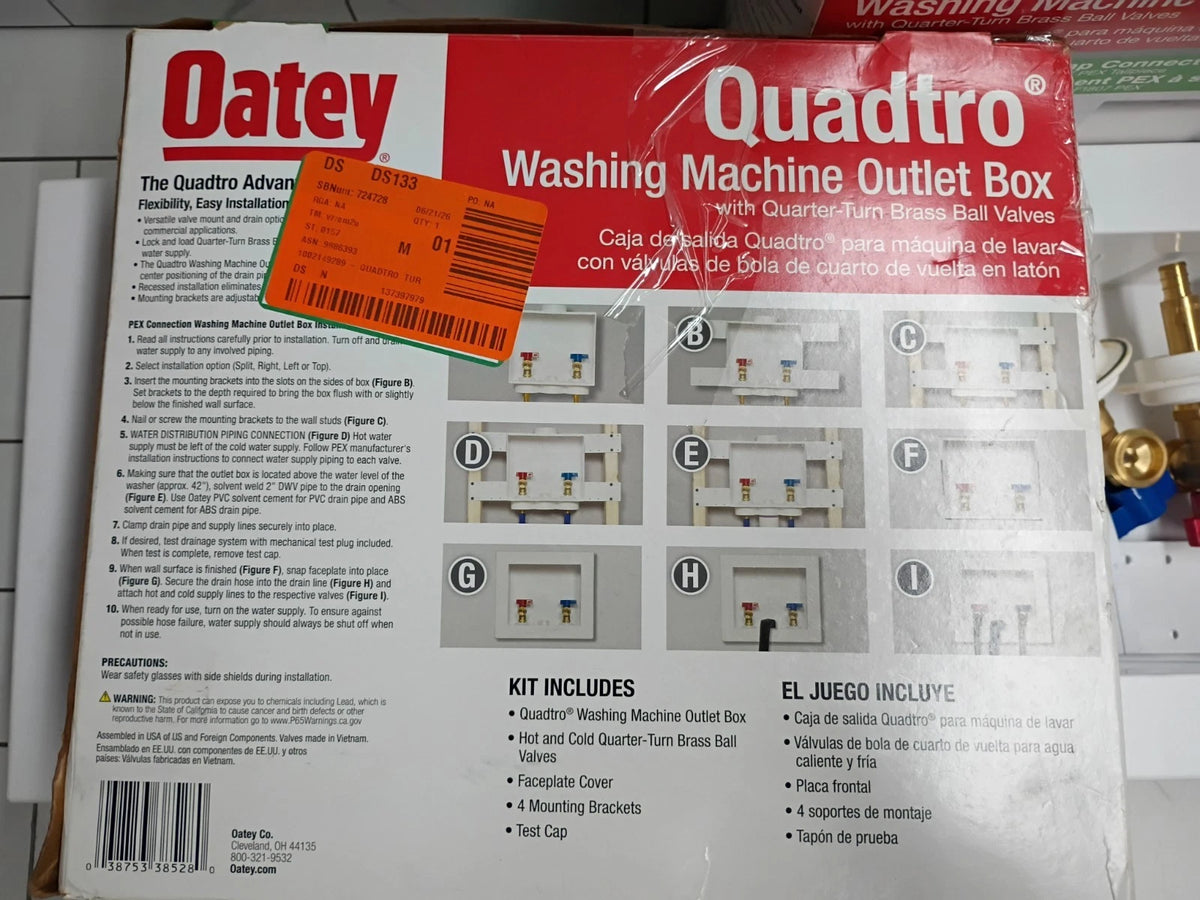 (2 Pack) Oatey Quadtro 38528 Washing Machine Outlet Box With PEX Crimp Valves OB