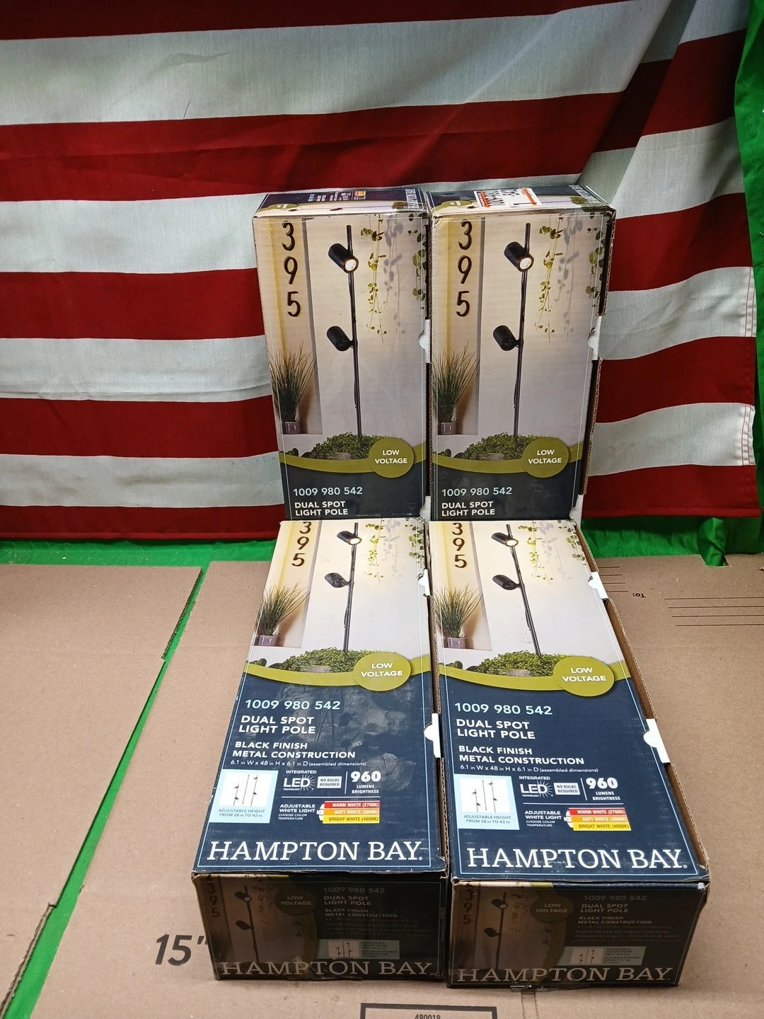 4 PCK Hampton Bay Dual Spot Light Pole, Low Volt, Black Finish Metal, 960 Lumens