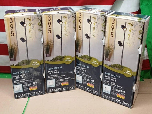 4 PCK Hampton Bay Dual Spot Light Pole, Low Volt, Black Finish Metal, 960 Lumens