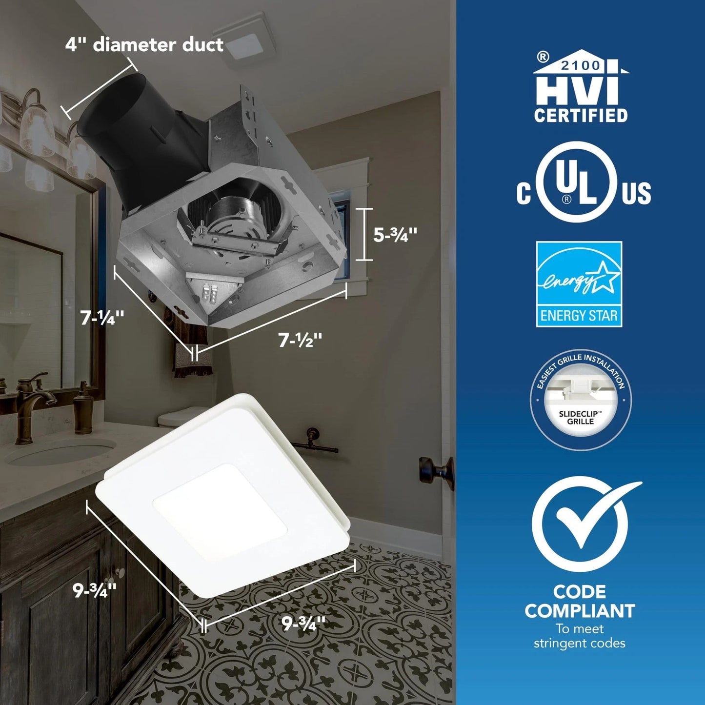 Broan-NuTone BEL6 Bathroom Exhaust Fan w/LED Light, 60 CFM, 0.9 Sones, White OB