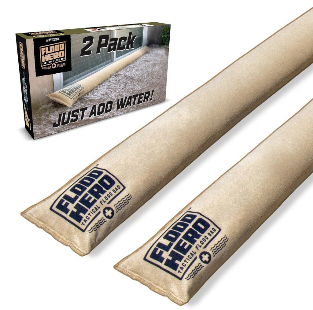Flood Hero 6 ft Water Activated Sandbags - 2 Pack Flood Bag Barriers for Home