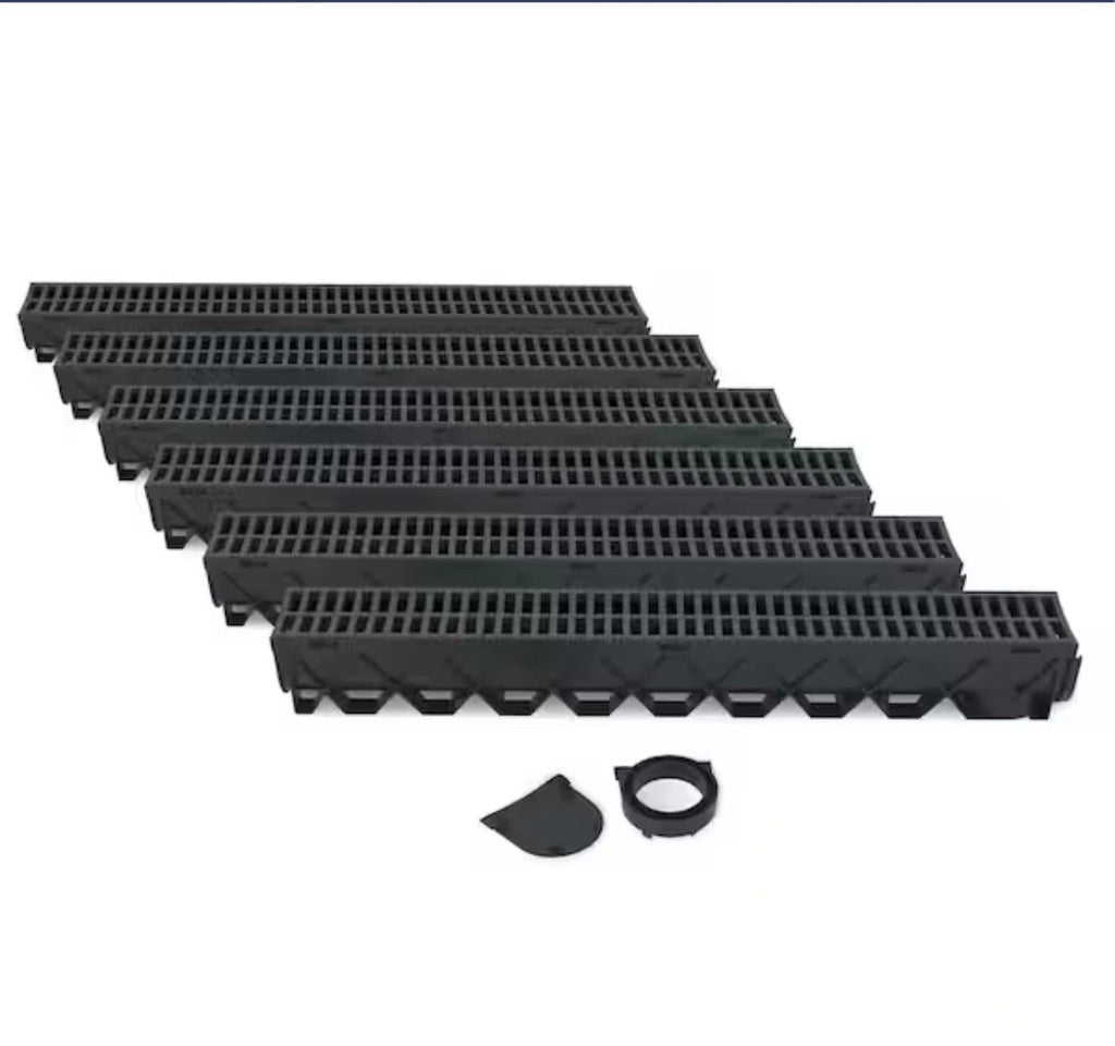 6-PACK RELN 003118 Storm Drain 5"x39.4" Channel Drain Kit w/ Black Grate
