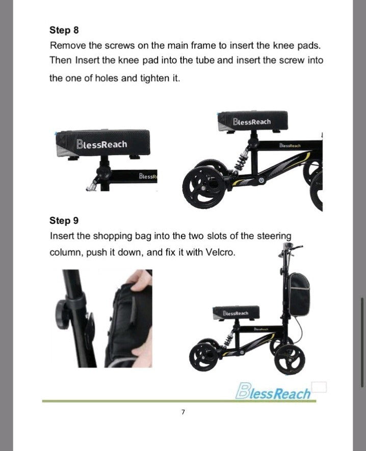 Blessreach Wb2208, Knee Scooter Steerable Walker W/ Brakes Adjustable, OPEN BOX,