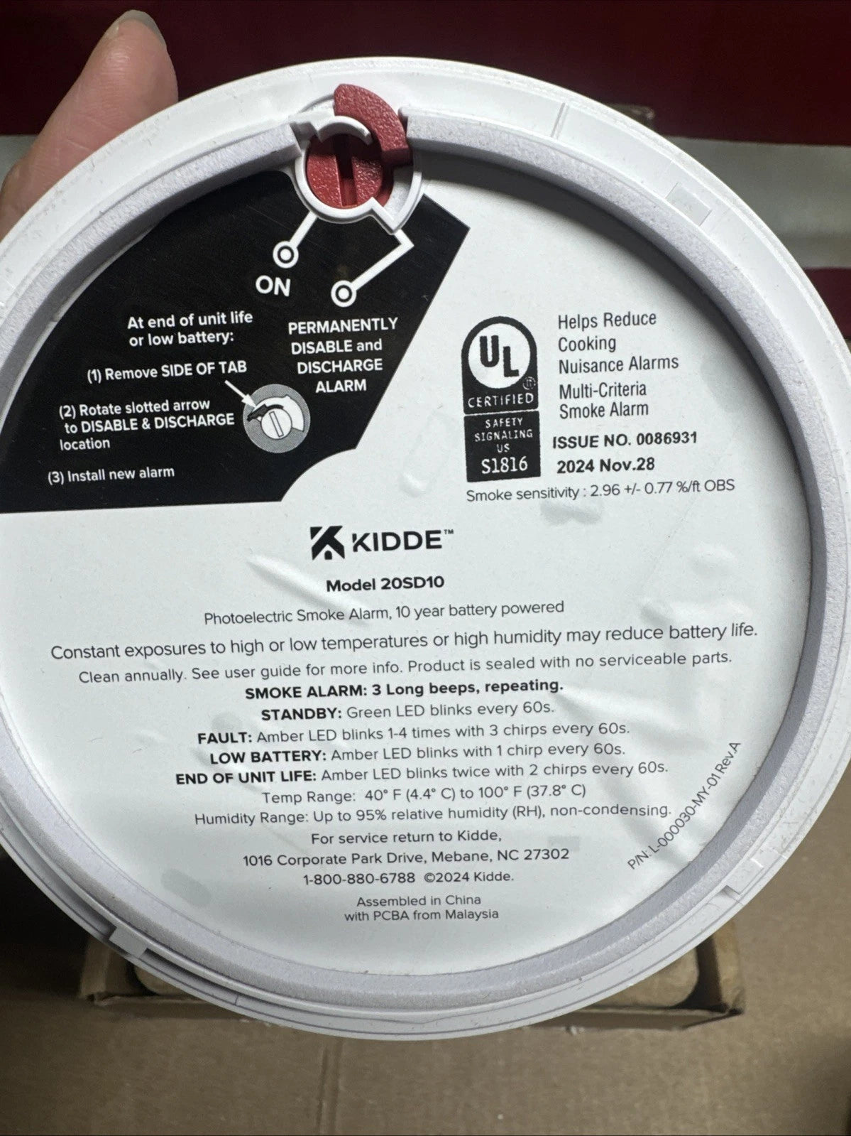 Kidde Smoke Detector 10 Year Battery Powered LED Warning Light Indicators 20SD10