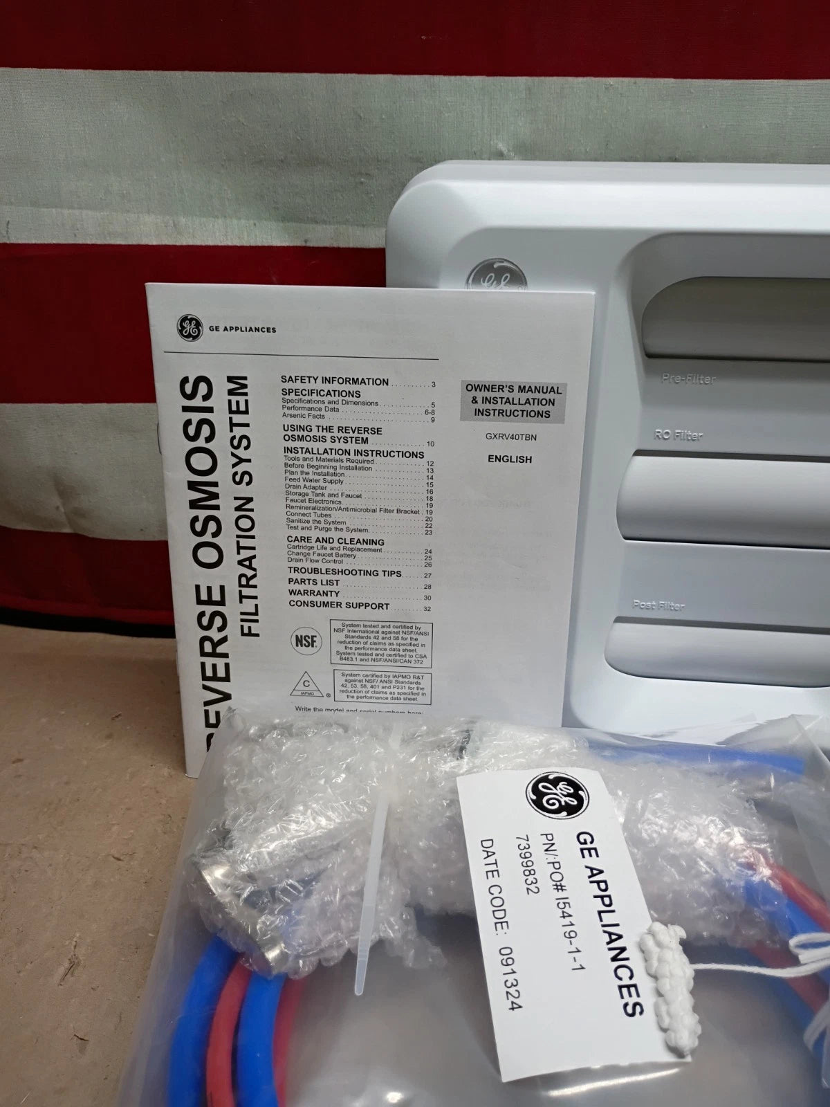 GE GXRV40TBN Under Sink 5-Stage Reverse Osmosis Water Filtration System, Openbox