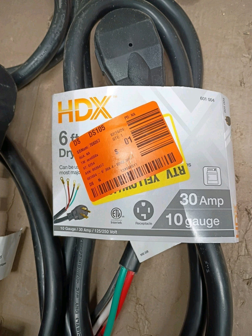 3pck HDX HD#601-004 6 ft. 10/4 30 Amp 4-Prong Dryer Power Cord, Open Box,