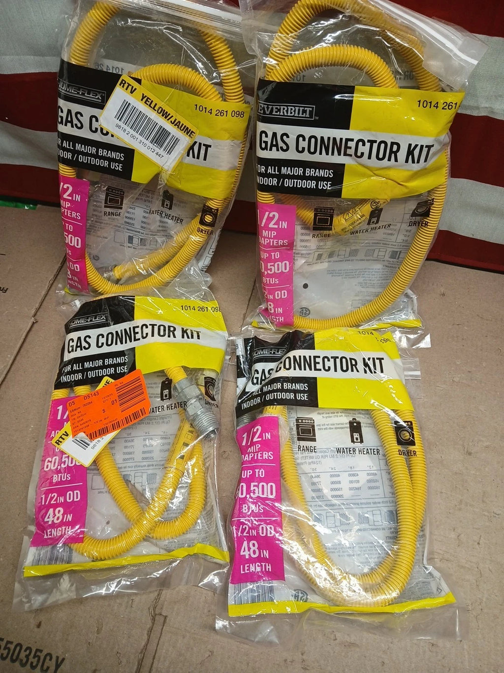 Lot Of 4 Everbilt1/2 in. MIP x 1/2 in. MIP x 48 in. Gas Connector (1/2 in. OD)
