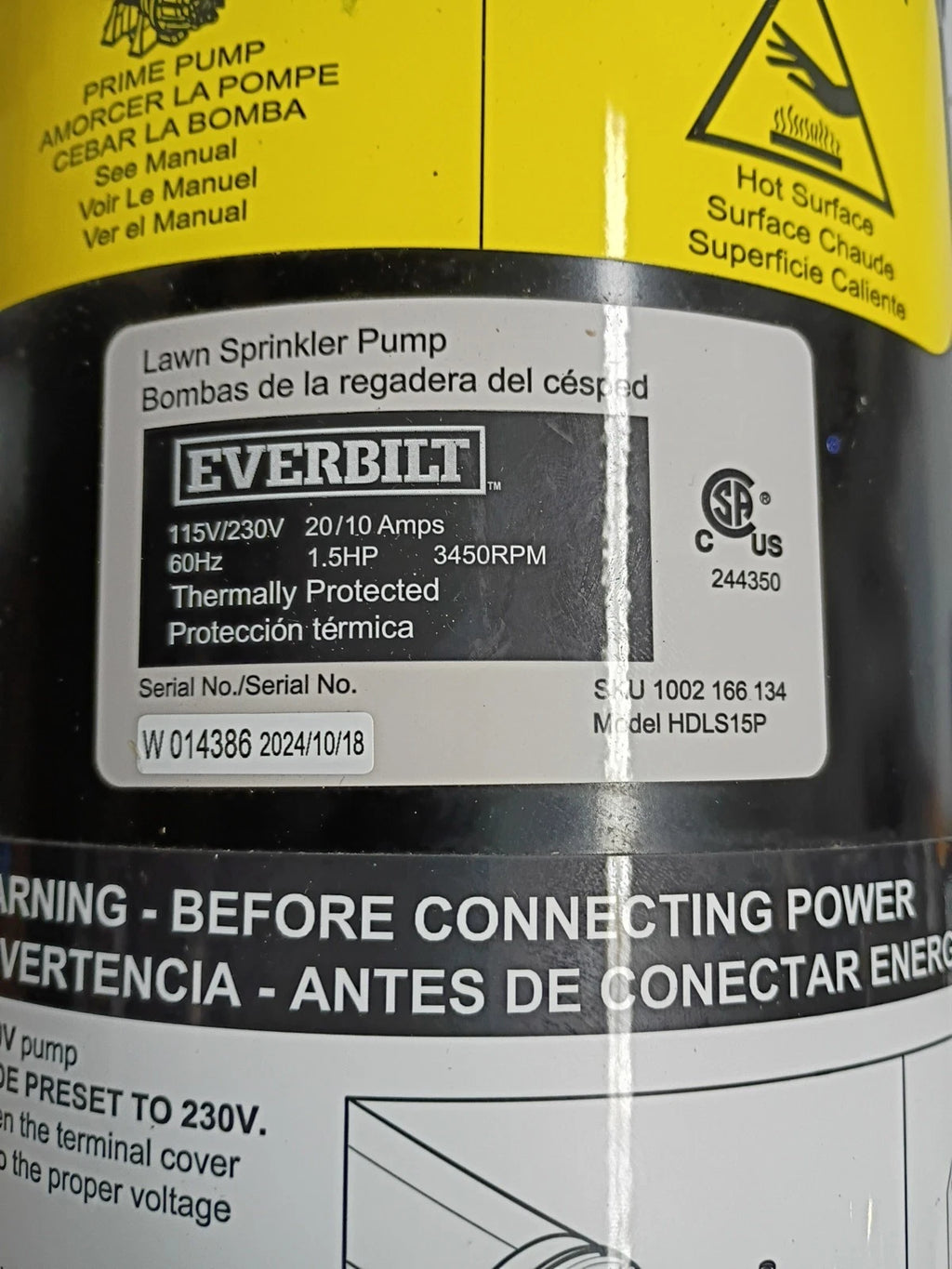 Everbilt HDLS15P Lawn Irrigation Pump Plastic 1.5HP PARTS ONLY