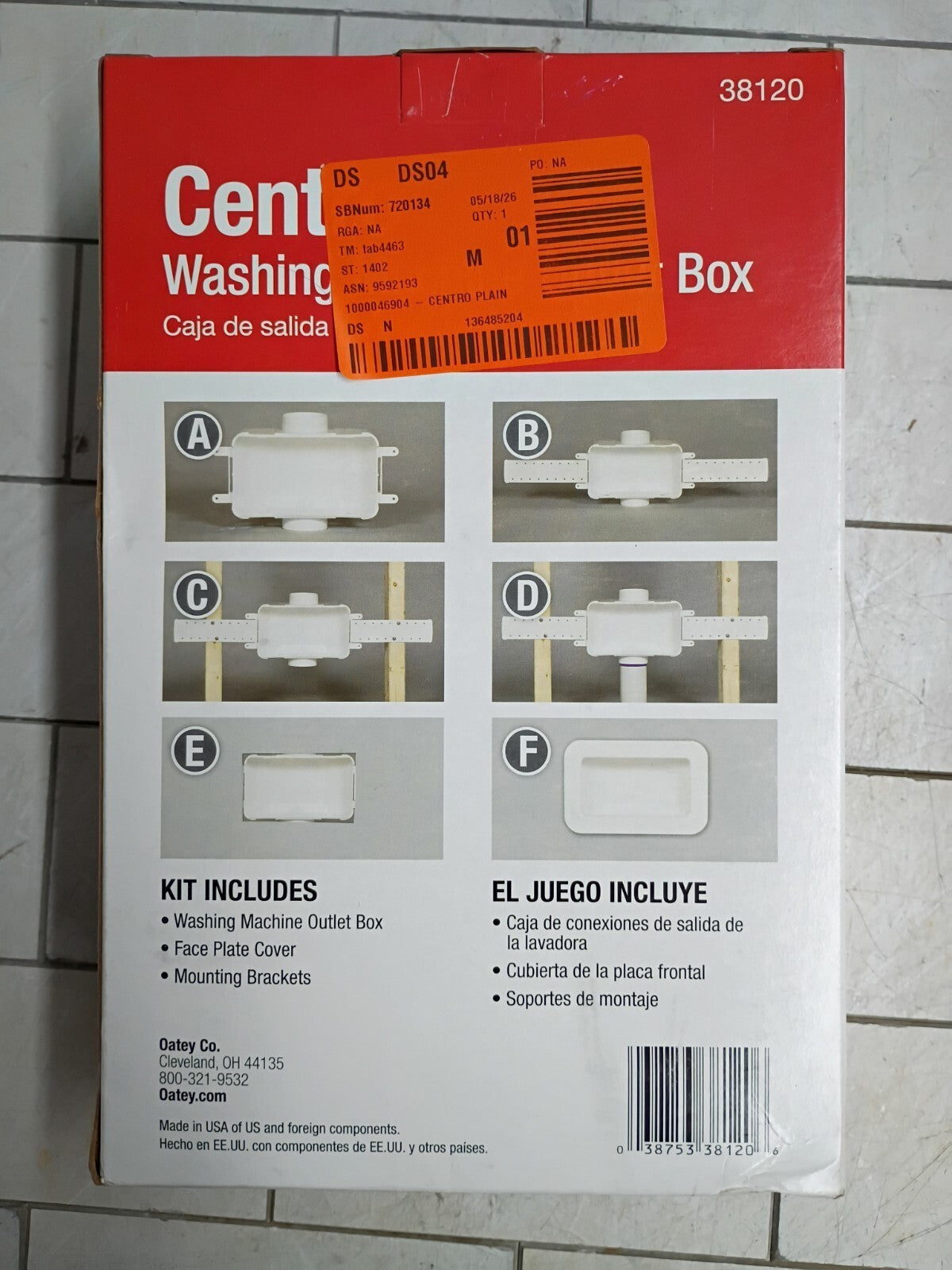 Oatey Centro Washing Machine Outlet Box Face Plate Brackets Fittings 38120--OB