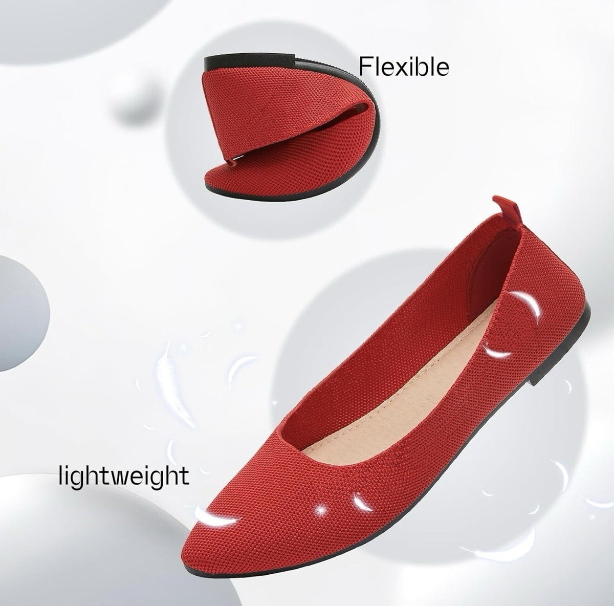 SHUPUA Women’s Size 9 Red Pointed Toe Flats Slip On Dress Ballet Comfort Shoes