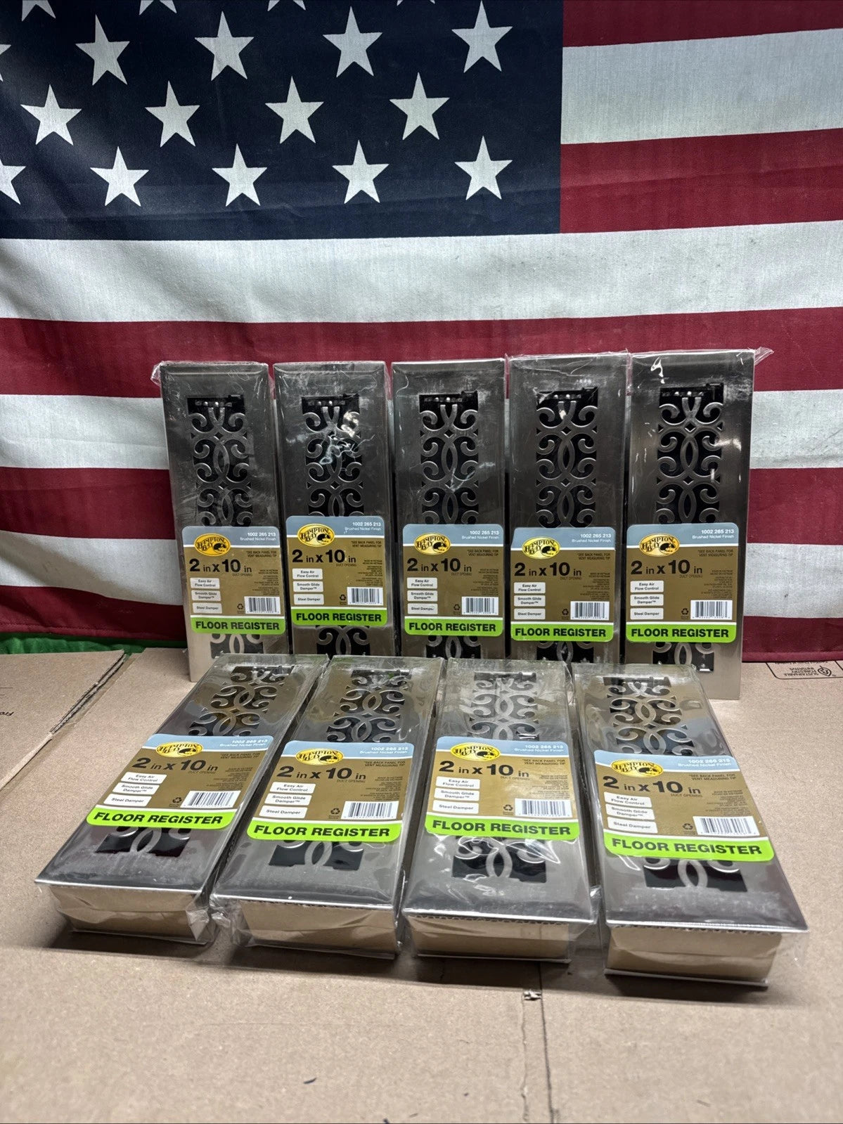 Lot Of 9 Classic Scroll 2 in. x 10 in. Steel Floor Register in Brushed Nickel