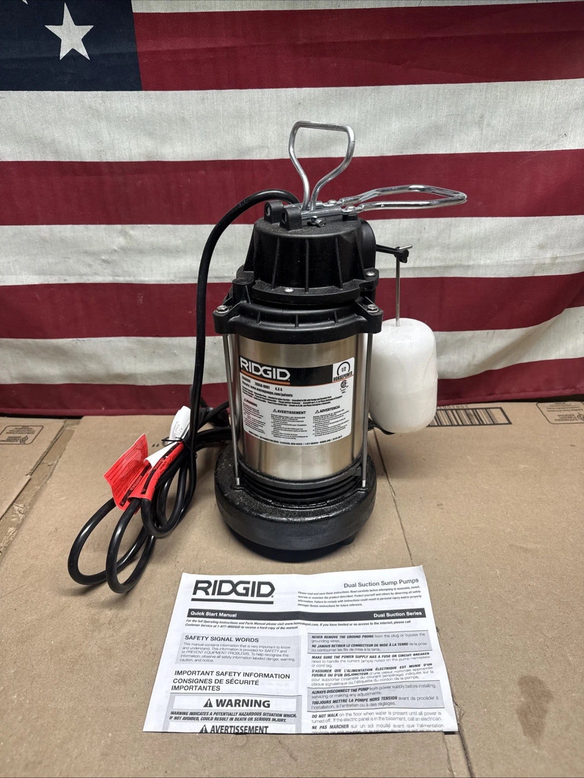 RIDGID 1/2 HP Sump Pump 500RSDS Open Box Never Used