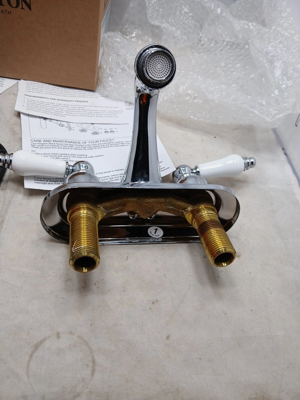 Kingston Brass KB601PL 4-Inch Centerset Lavatory Faucet Porcelain New Open Box