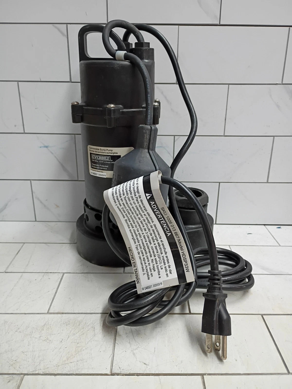 Everbilt HDSP33W 1/3 HP Aluminum Sump Pump Tether Switch Open Box