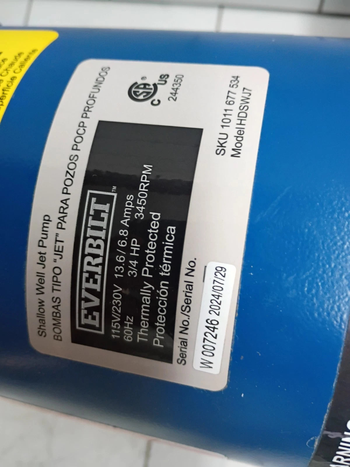 Everbilt HDSWJ7 3/4 HP Cast Iron Shallow Well Jet Pump *For Parts*