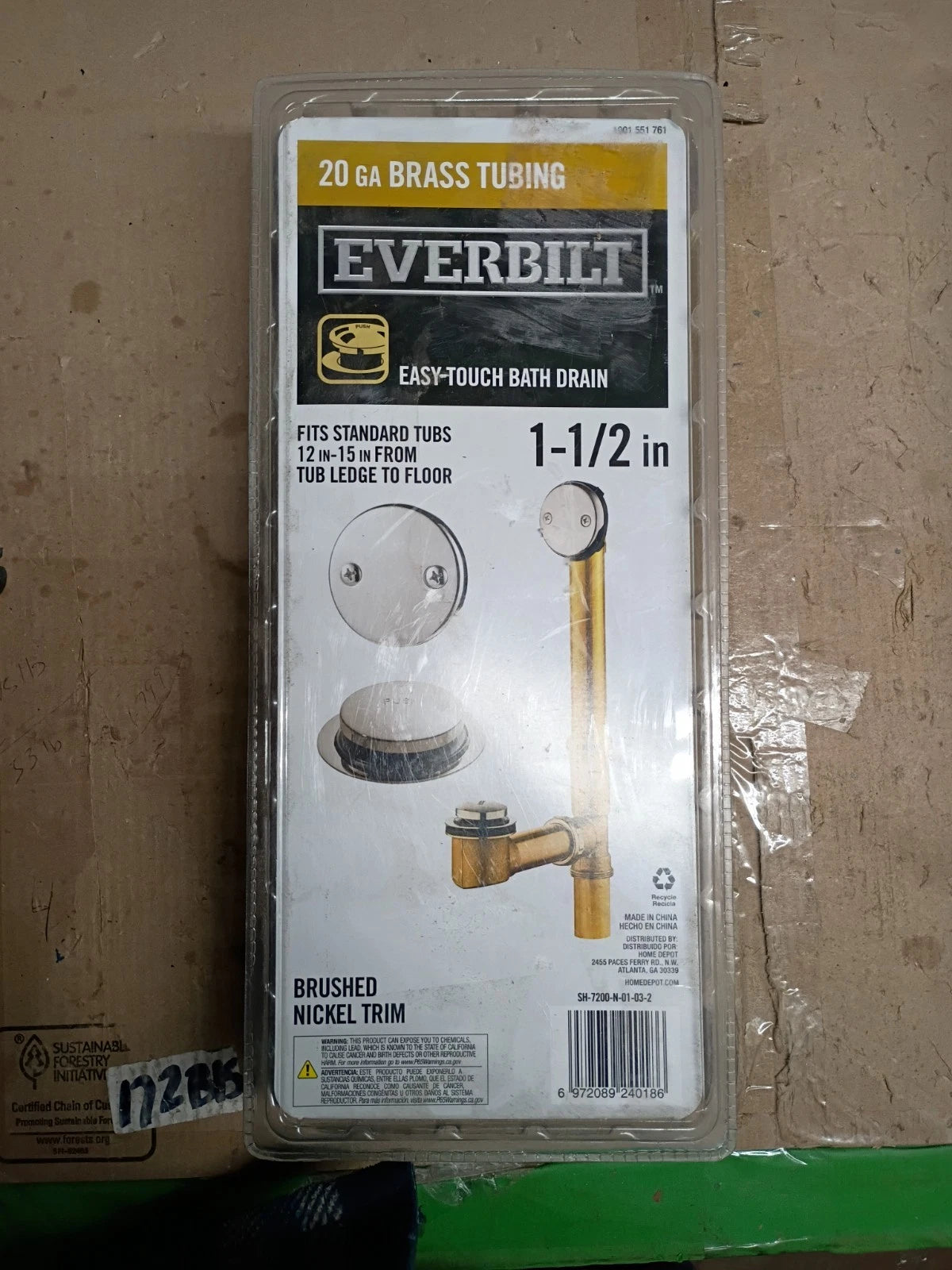 Everbilt SH-7200-N-01-03-2 Easy Touch 1-1/2” 20Gauge Brass Overflow Drain Nickel