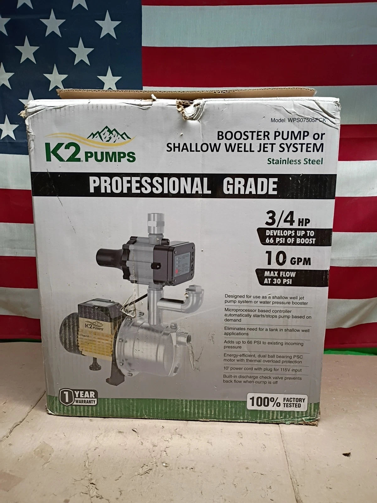 K2 Pumps WPSO7505PCK Automatic Booster Pump 3/4 Hp Lead Stainless Steel 115V