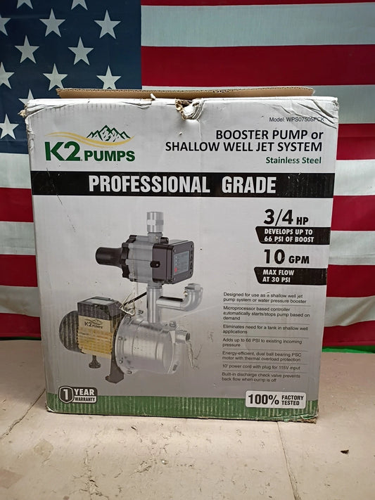 K2 Pumps WPSO7505PCK Automatic Booster Pump 3/4 Hp Lead Stainless Steel 115V