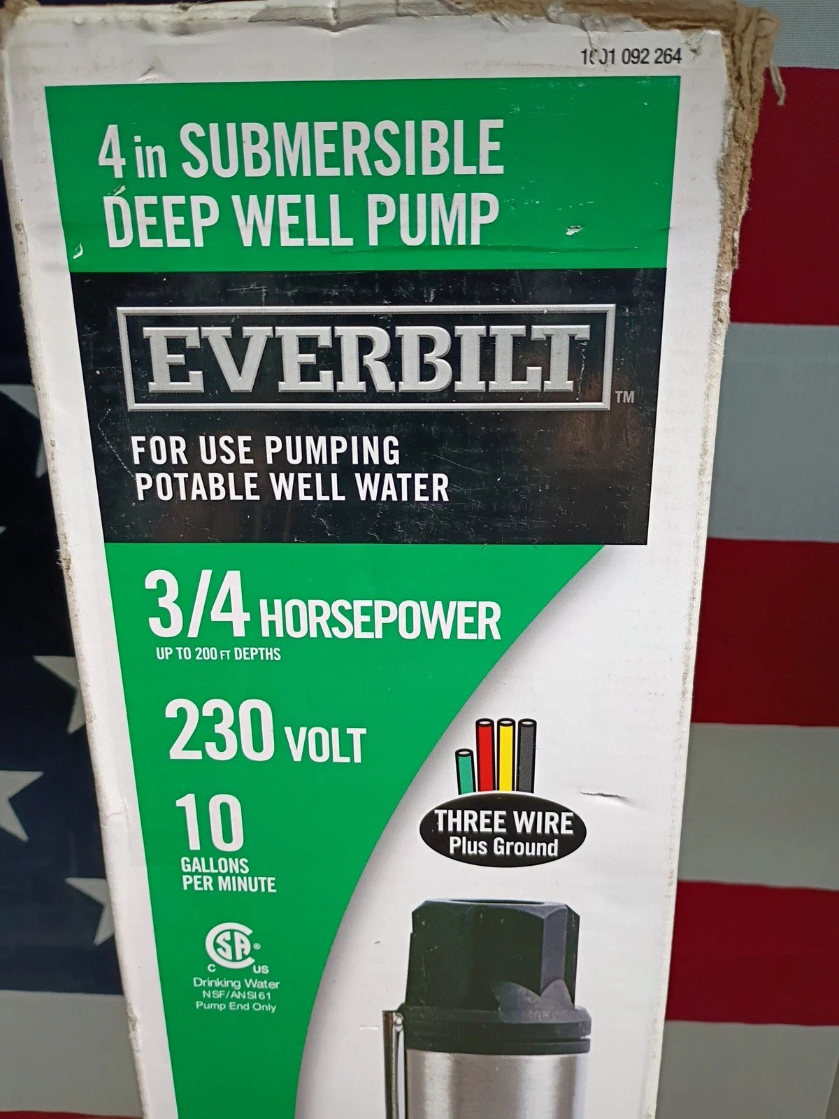 Everbilt EFSUB7-123HD, 3/4 HP Submersible 3 Wire 10 GPM Deep Well Water Pump, OB