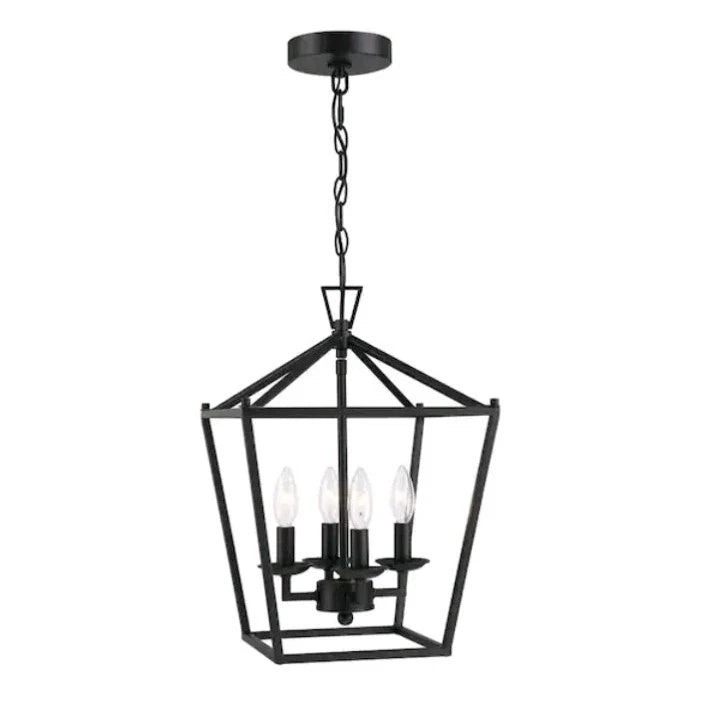 Faymart 16 in. 4 Light Modern Rectangle Lantern Pendant Light Matte Black OB