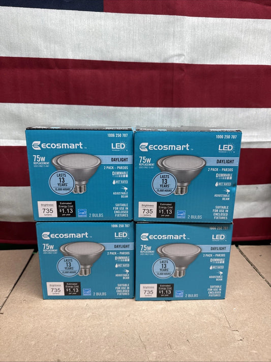 8-Packs of 4 - 9.4W 75W Equivalent LED Bulbs PAR30S Dimmable Flood - Daylight