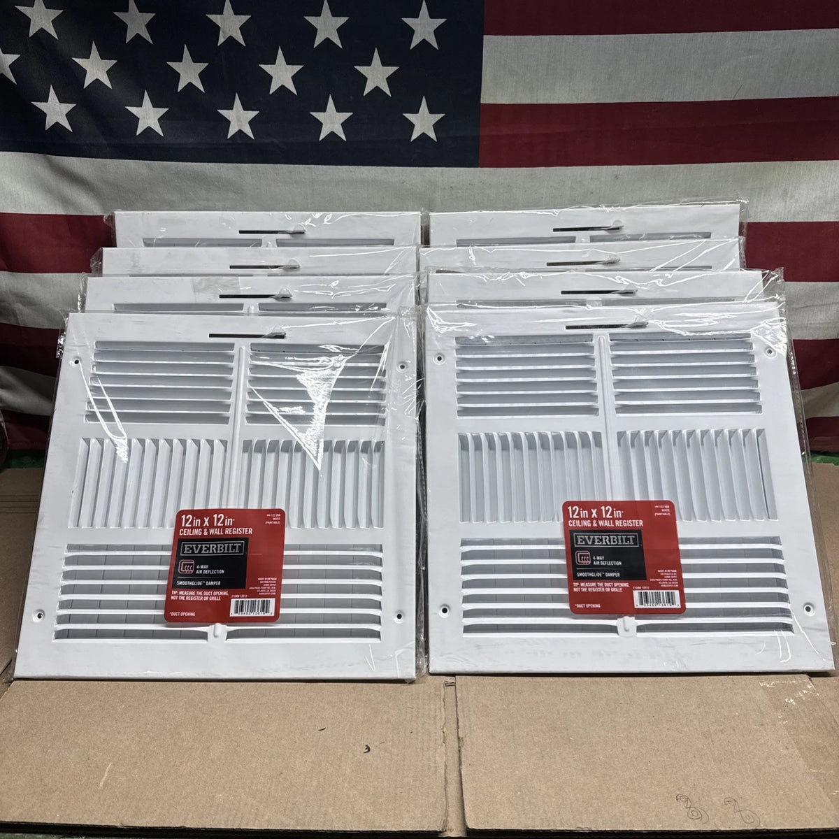 8 pack 12 in. x 12 in. 4-Way Steel Wall/Ceiling Register in White