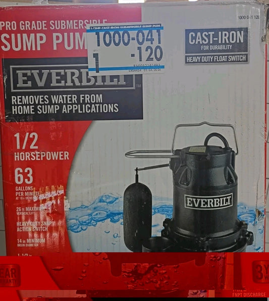 Everbilt HDS50 1/2 HP Cast Iron Sump Pump Open Box