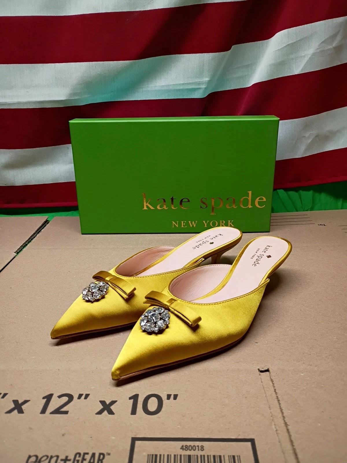 Kate Spade Darlene Roasted Maize Yellow Satin Kitten Heels in size 7M