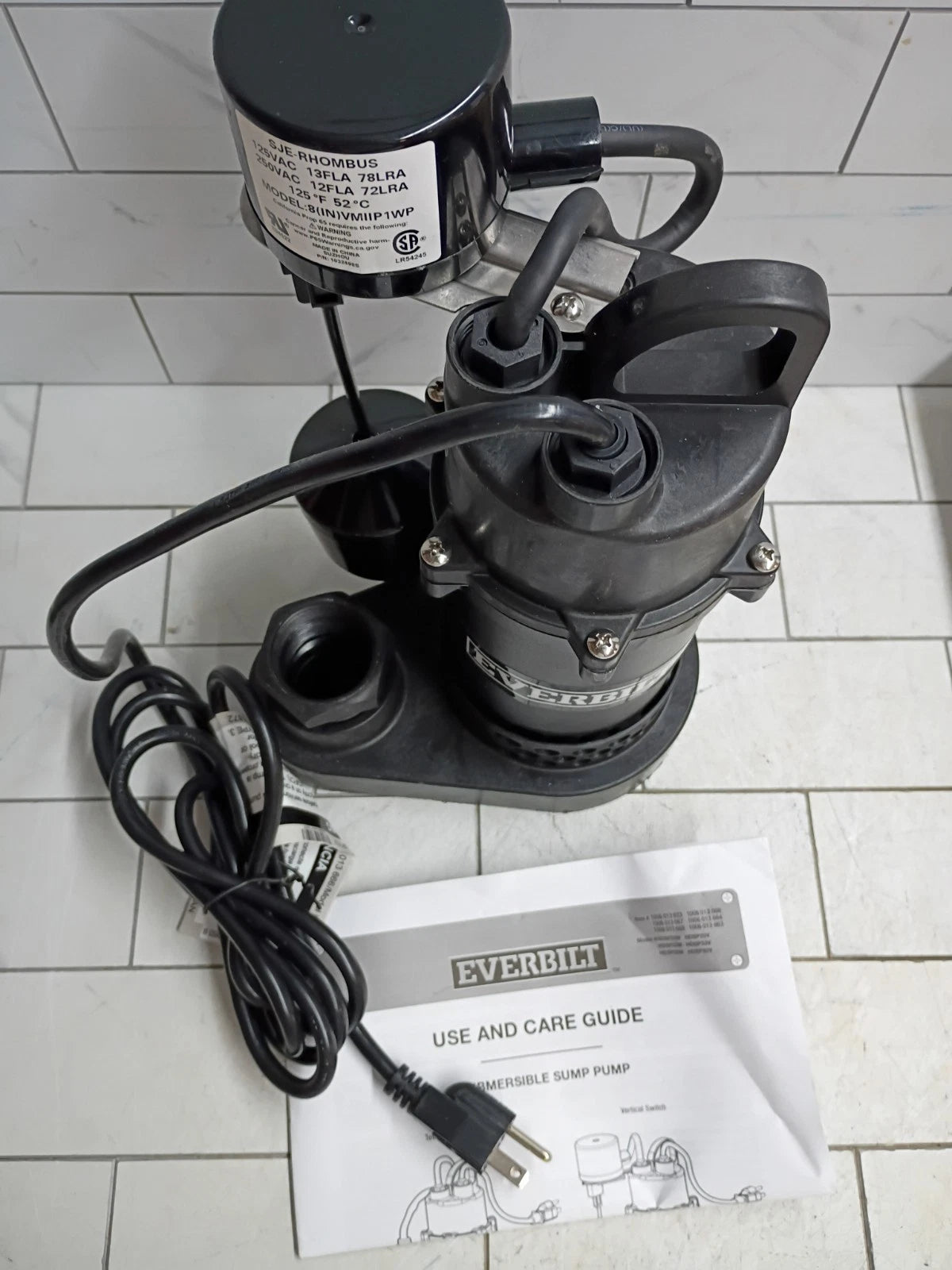 Everbilt 1/4 HP Aluminum Sump Pump Vertical Switch Open Box