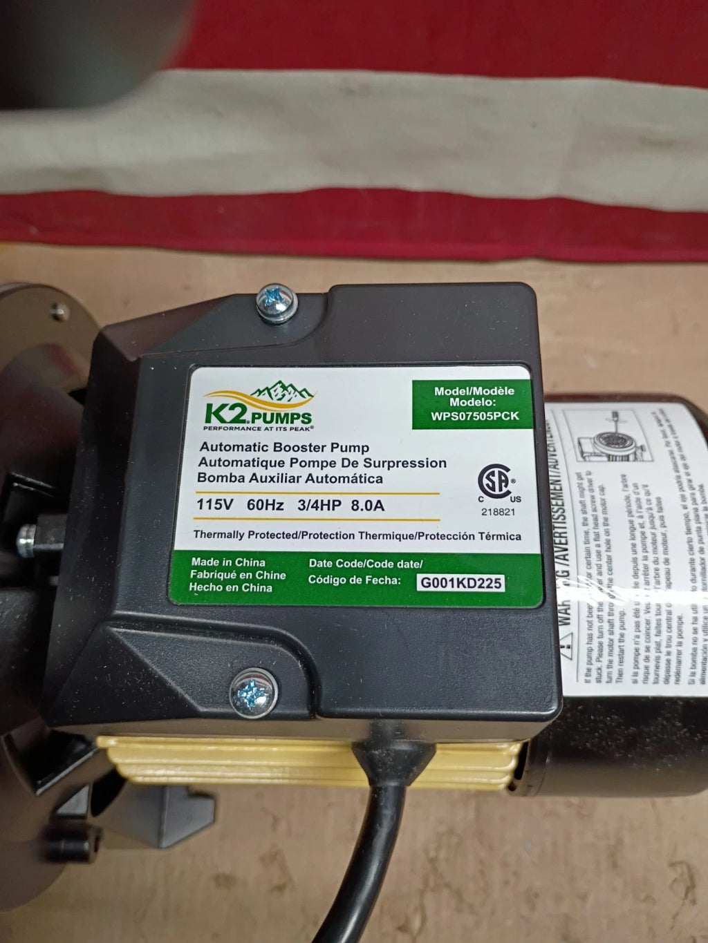 K2 Pumps WPS07505PCK Automatic Booster Pump 3/4Hp Lead Free Stainless Steel 115V