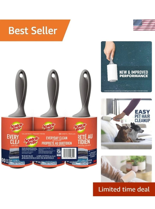 (3pack) Scotch Brite Everyday Clean Lint Roller -, White, 300 Sheets