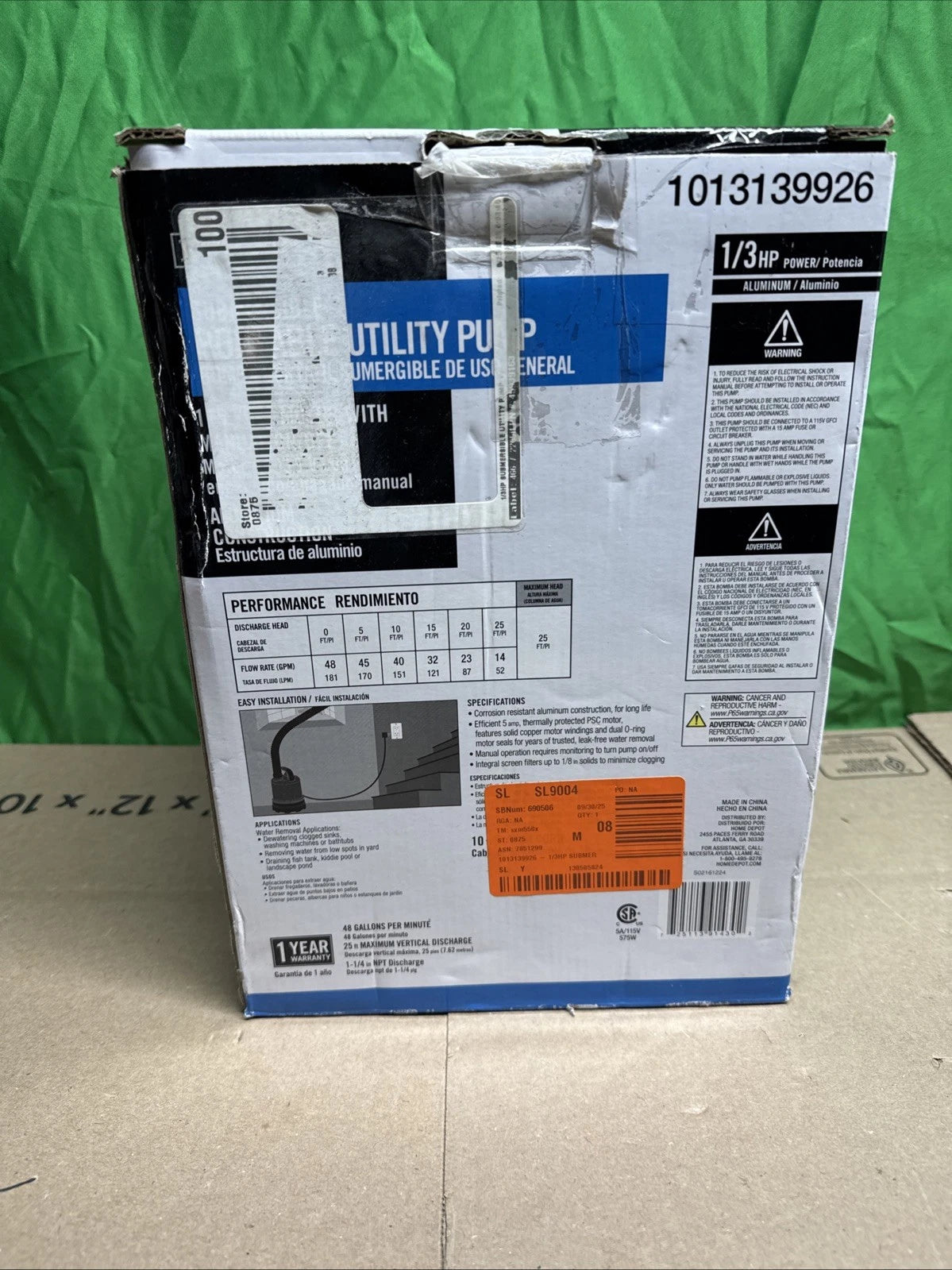 Everbilt 1/3 HP Submersible Aluminum Utility Pump