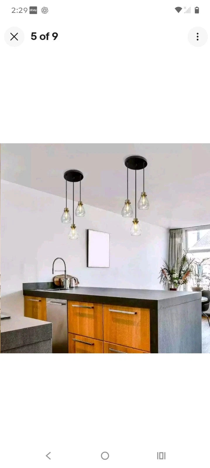 Black and Brass Chandelier 3-Light Ceiling Light Teardrop Glass Shades A04780 OB