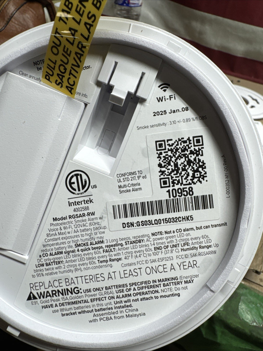 Kidde Wired Smart Smoke Alarm with Ring Alerts Model RGSAR-RW