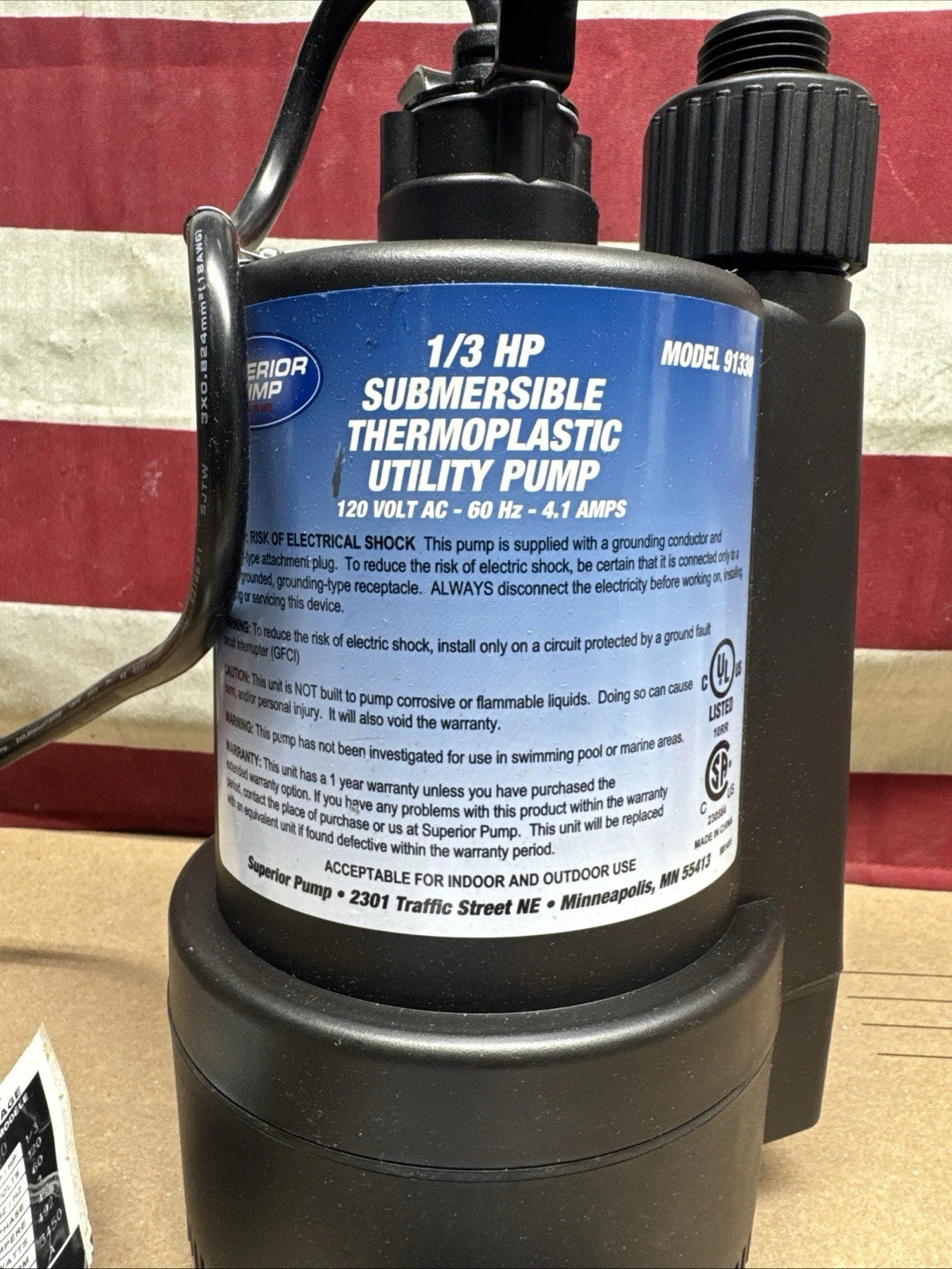 Superior Pump 91330 1/3 HP Submersible Utility Water Pump 2400 GPH 120V