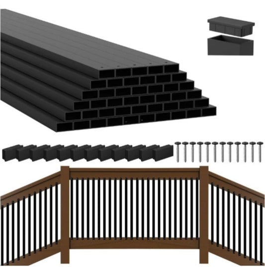 25 Pack 36" Black Aluminum Rectangle Deck Balusters with End Caps&Stainless...