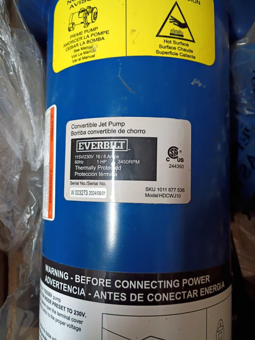 Everbilt 1 HP Professional Convertible Jet Pump. Read Description*PARTS ONLY*