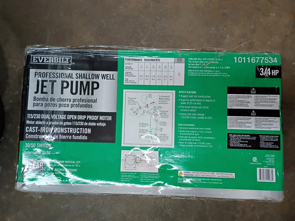 Everbilt HDSWJ7 3/4 HP Cast Iron Shallow Well Jet Pump *For Parts*