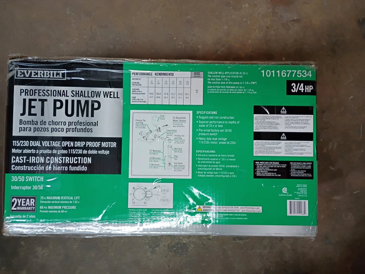 Everbilt HDSWJ7 3/4 HP Cast Iron Shallow Well Jet Pump *Parts Only*