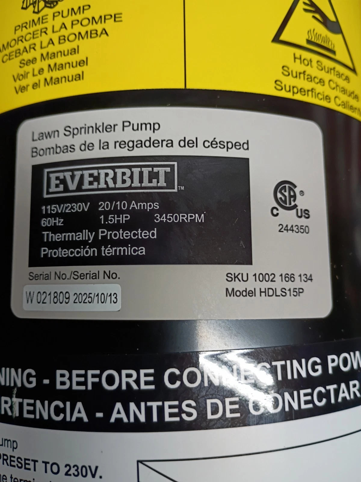 Everbilt Lawn Irrigation Pump Plastic 1-1/2HP HDLS15P Open Box