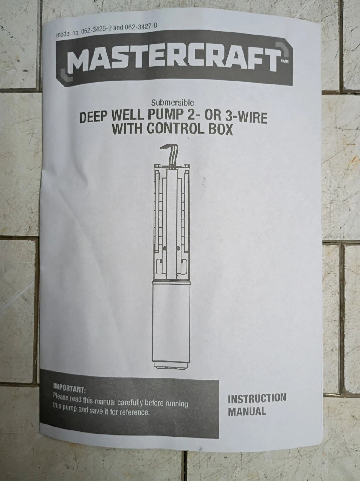 Mastercraft Deep Well Pump 2 or 3 wire 1/2 HP 230V 1300 GPH Open Box