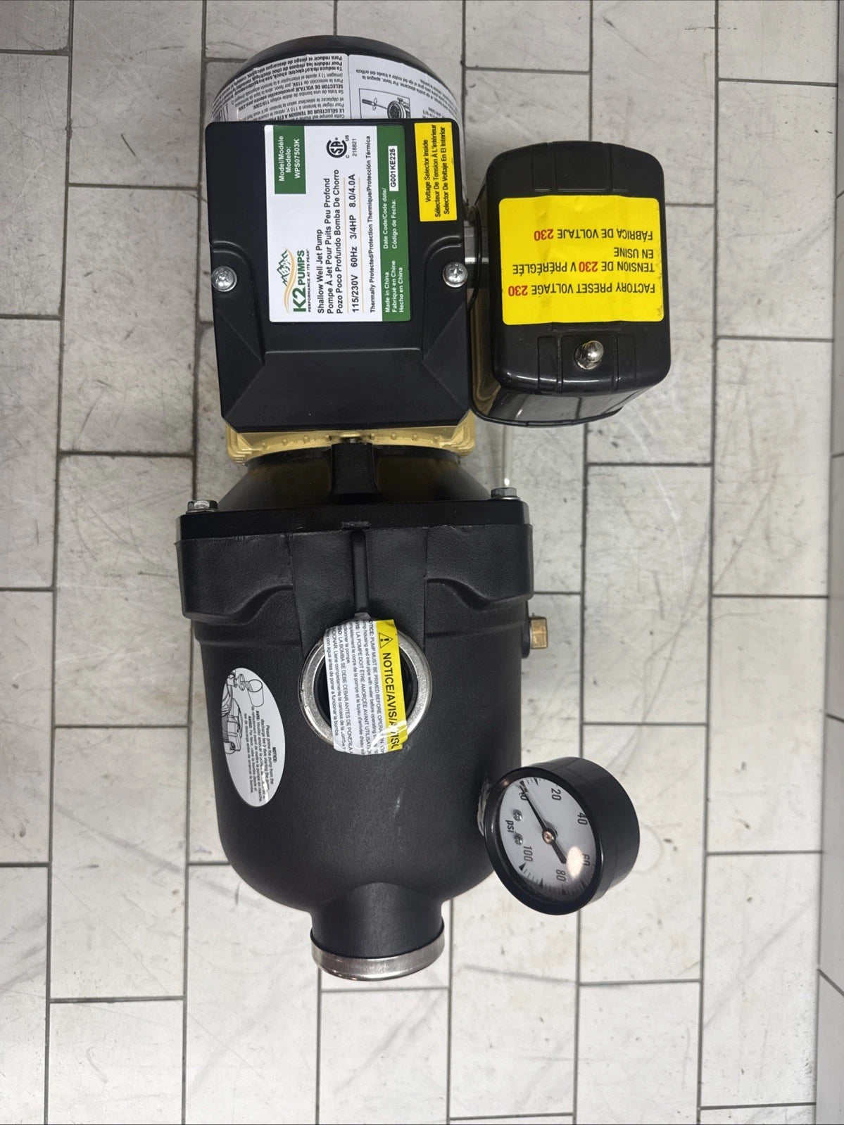 K2 Pumps Shallow Well Jet Pump 3/4 Hp Lead Free Thermoplastic 115/230V OPEN BOX