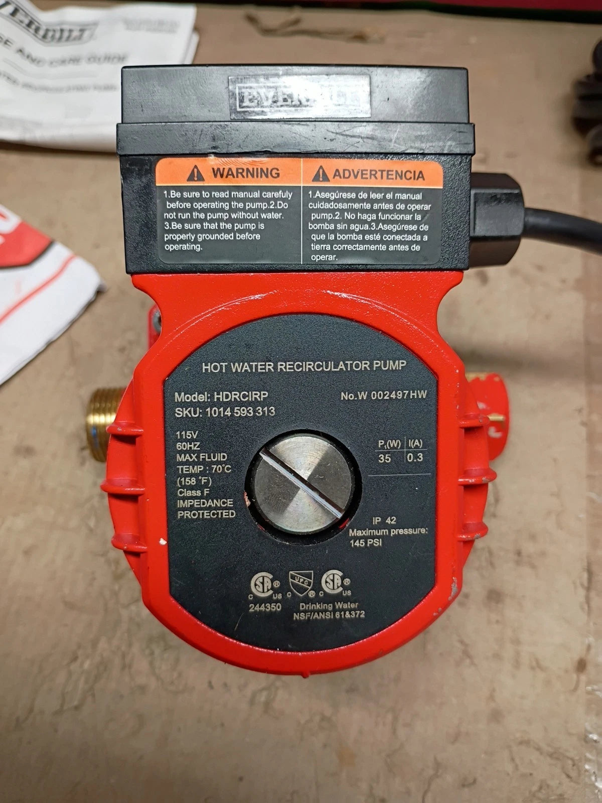 Everbilt (HDRCIRP) Hot Water Fully Programmable Recirculation Pump, used