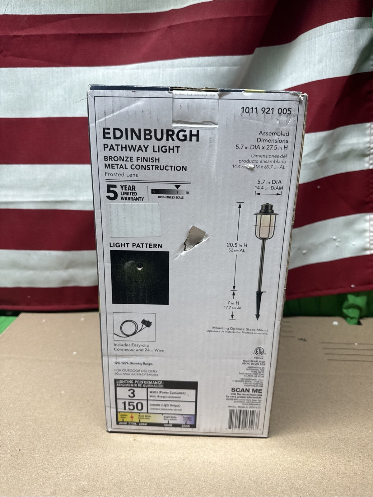 Hampton Bay Edinburgh 20.5in Low Voltage Pathway Bronze New B67