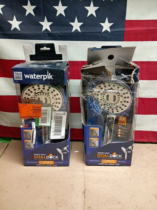 2 PkWaterpik 8-Spray Wall Mount Magnet Multi Height Handheld Shower Head 1.8 GPM
